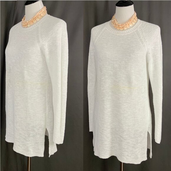 Eileen Fisher White Crew Neck Tunic Sweater Organic Linen Blend Long Sleeve Sz S - Picture 9 of 16